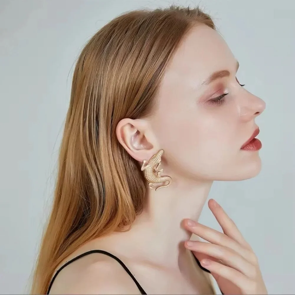 Alligator Gold Textured Statement Earrings